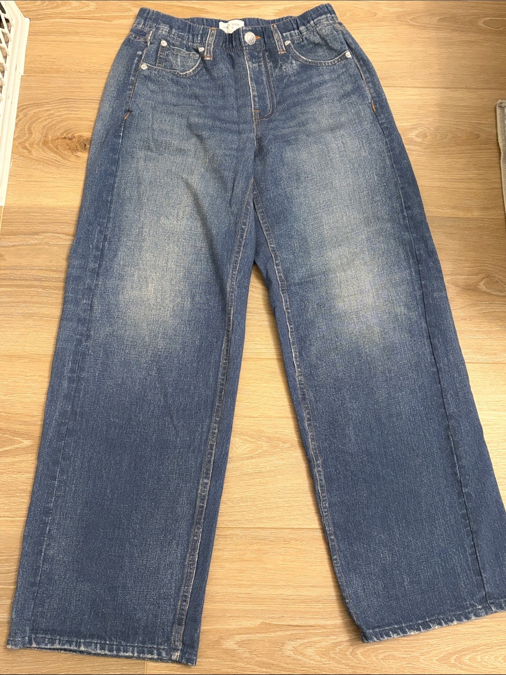 rag & bone Women's Straight-Leg Washed Sweat Pant Blue Jeans